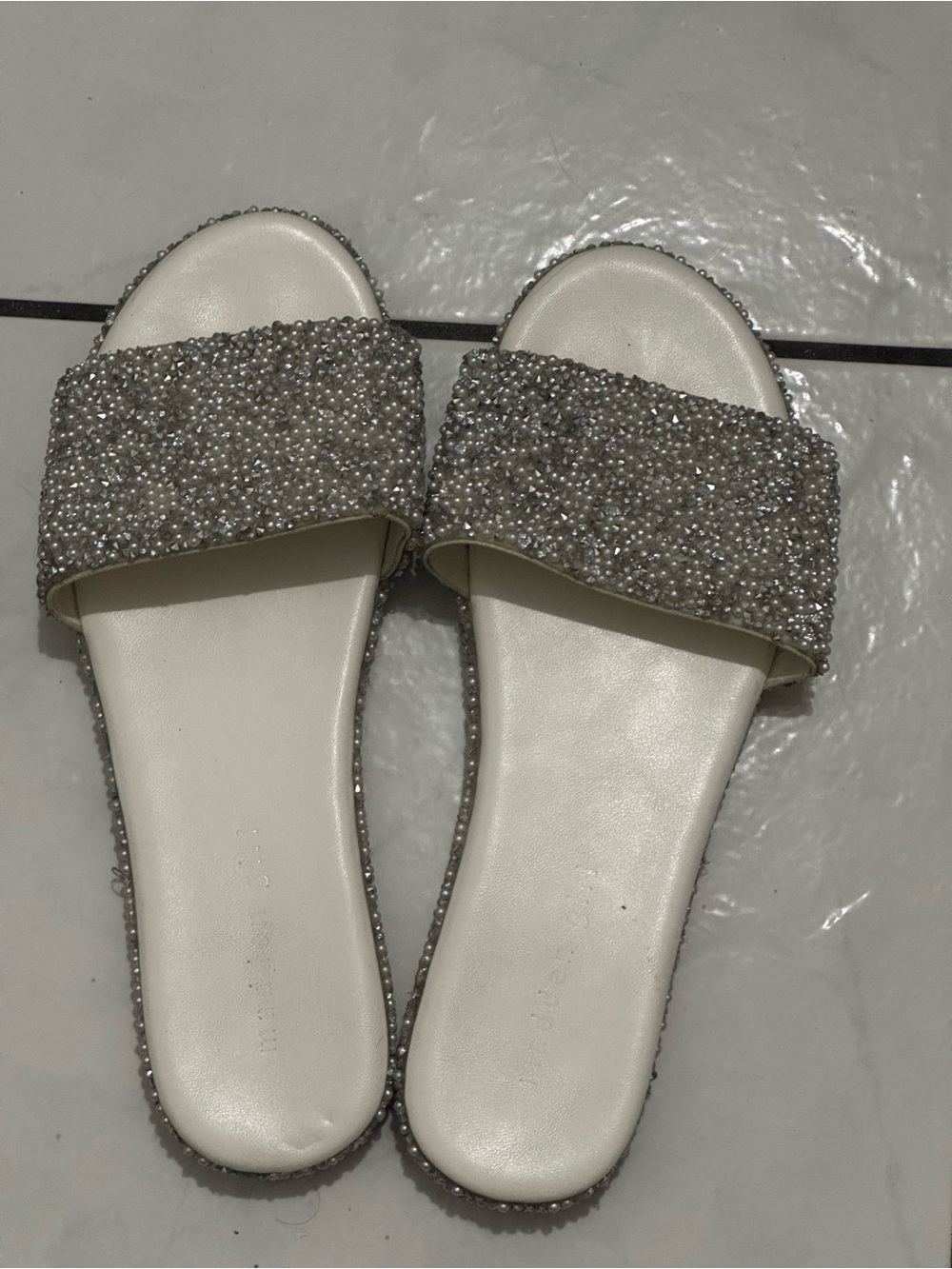 Madden Girl Silver Beaded Slide Sandals